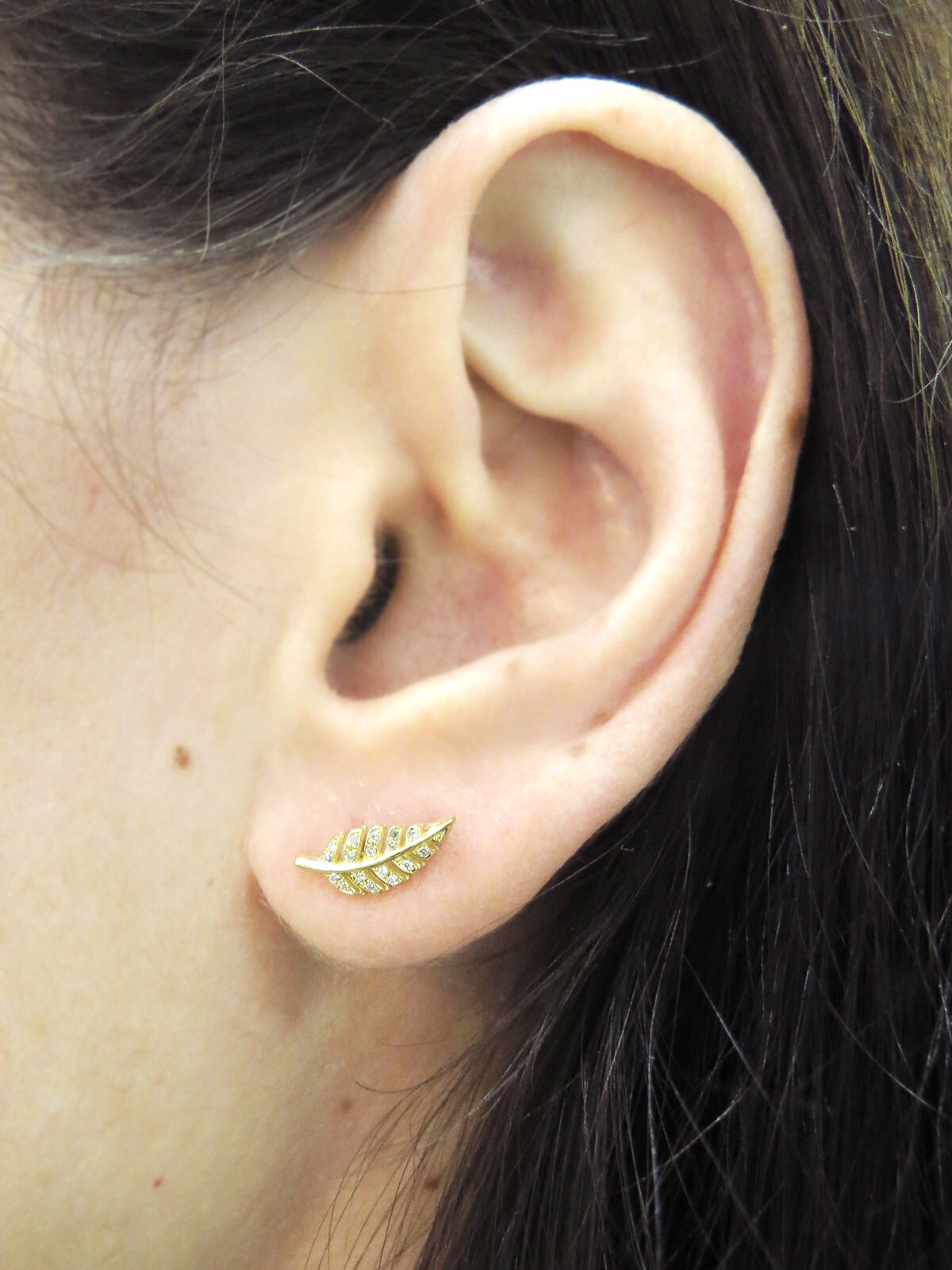 Diamond Mini Leaf Stud Earrings