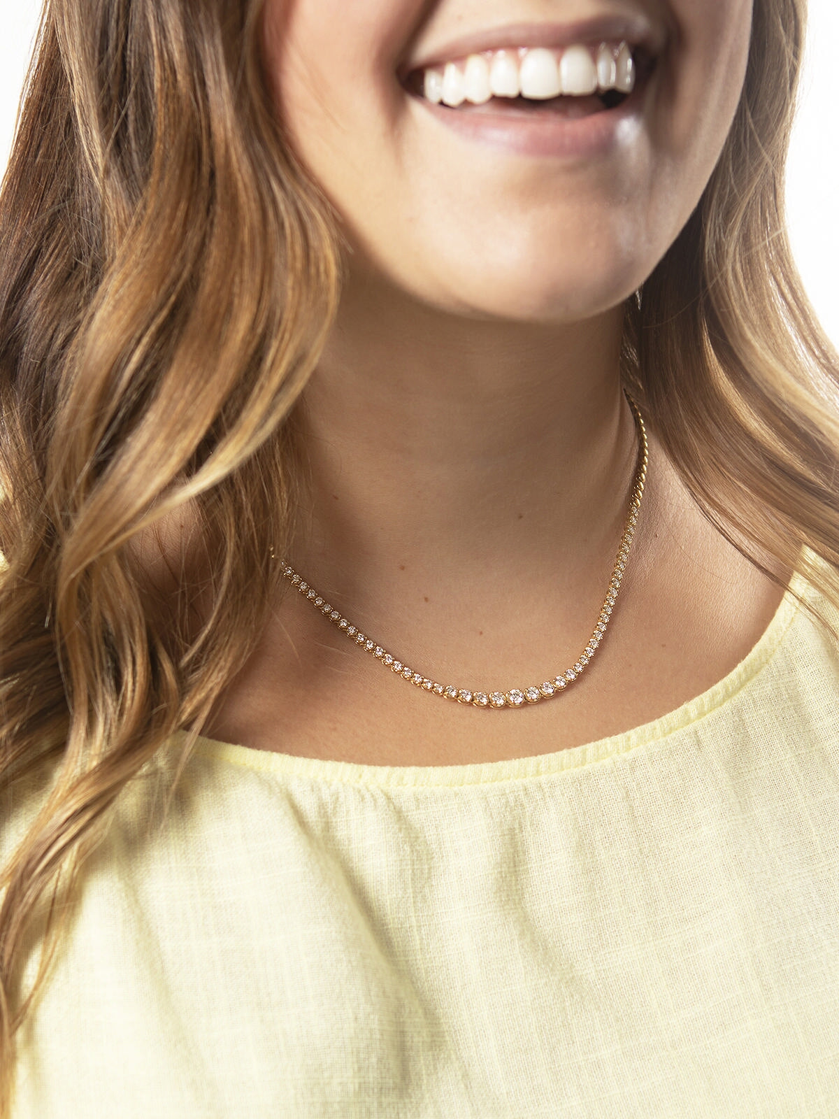 Graduated Diamond Yellow Gold Tennis Necklace