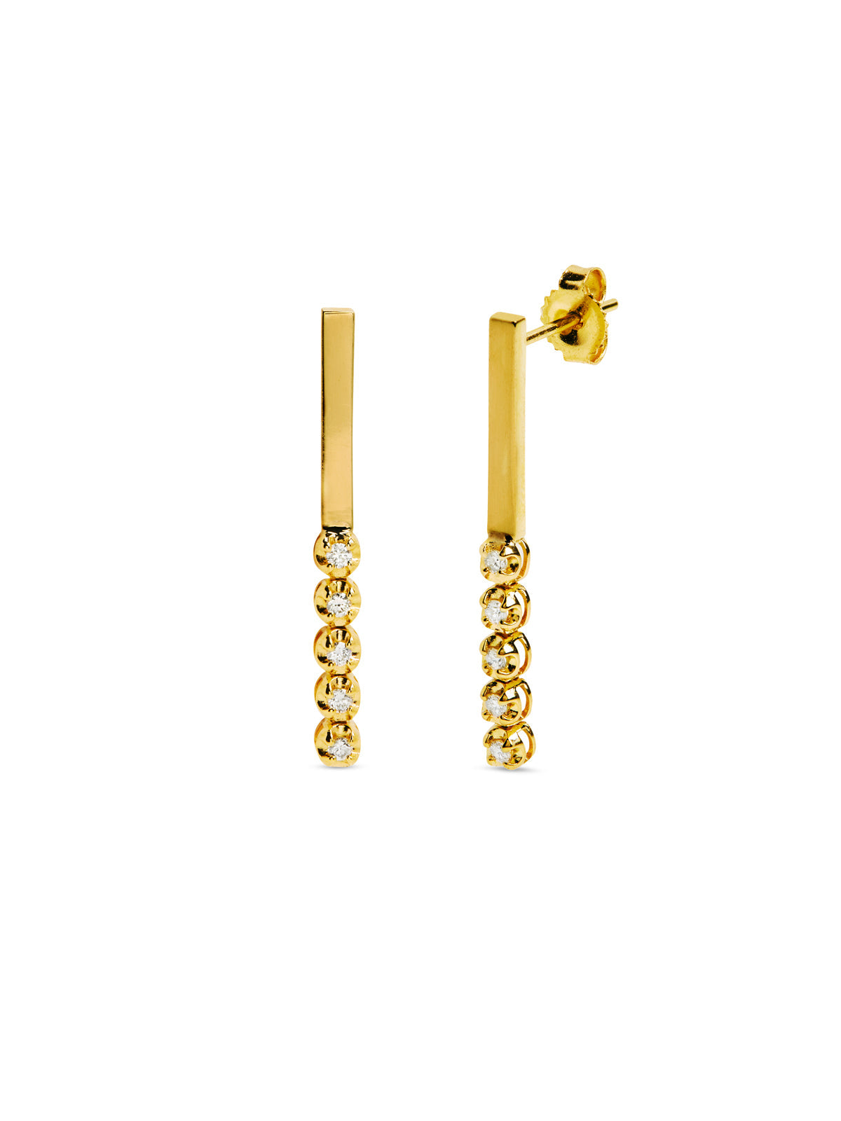 Bar Studs with 5 Illusion Set Diamond Yellow Gold Earrings