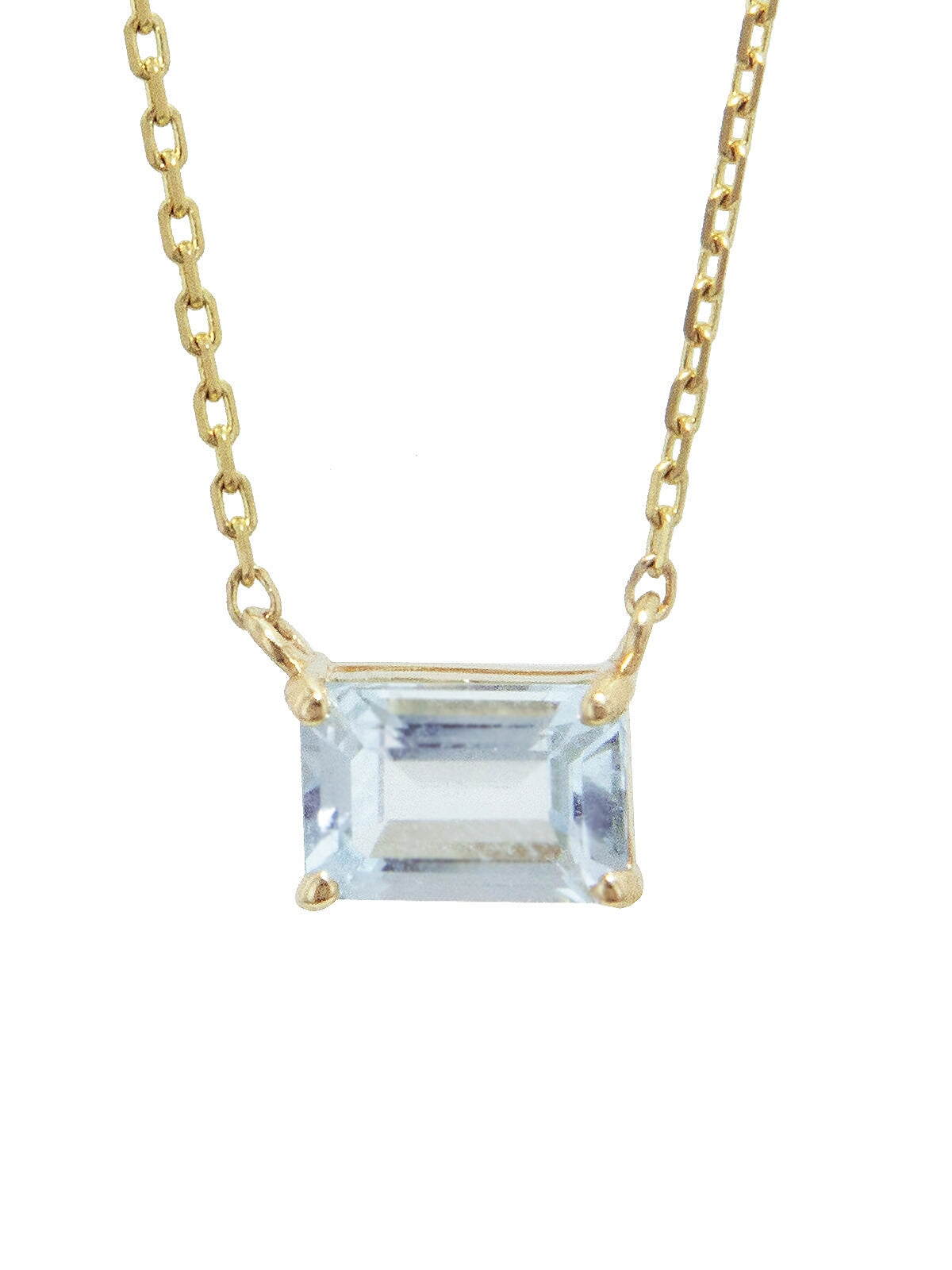 Emerald Cut Blue Topaz Yellow Gold Necklace