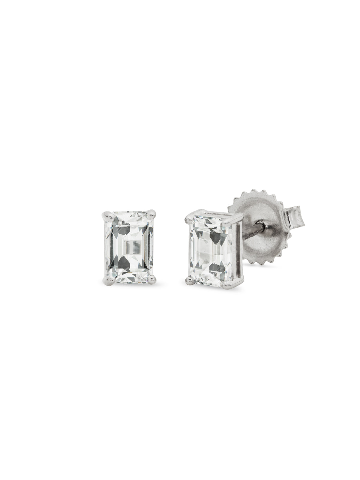 Emerald Cut White Topaz White Gold Stud Earrings