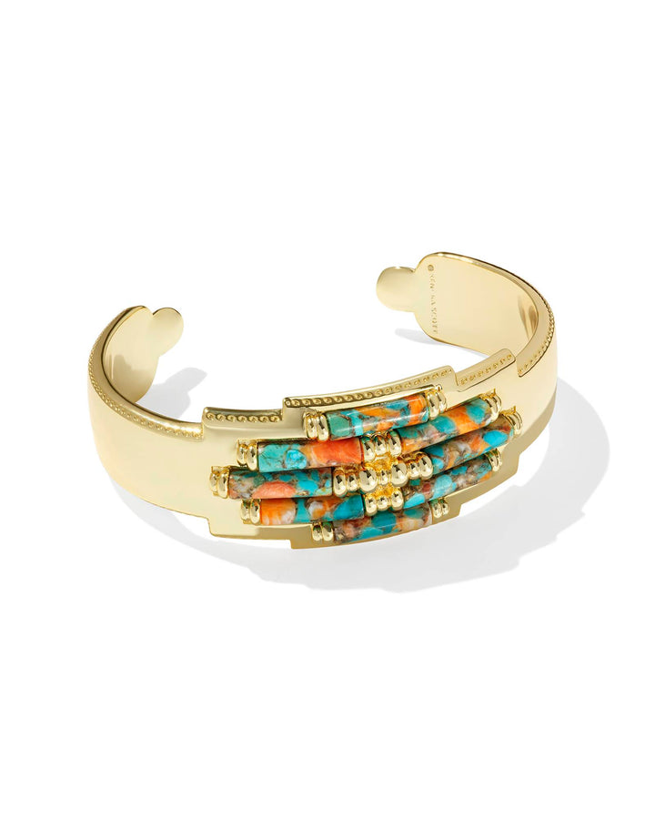 ember-gold-statement-metal-cuff-in-bronze-veined-turquoise-magnesite-red-oyster-swarovski