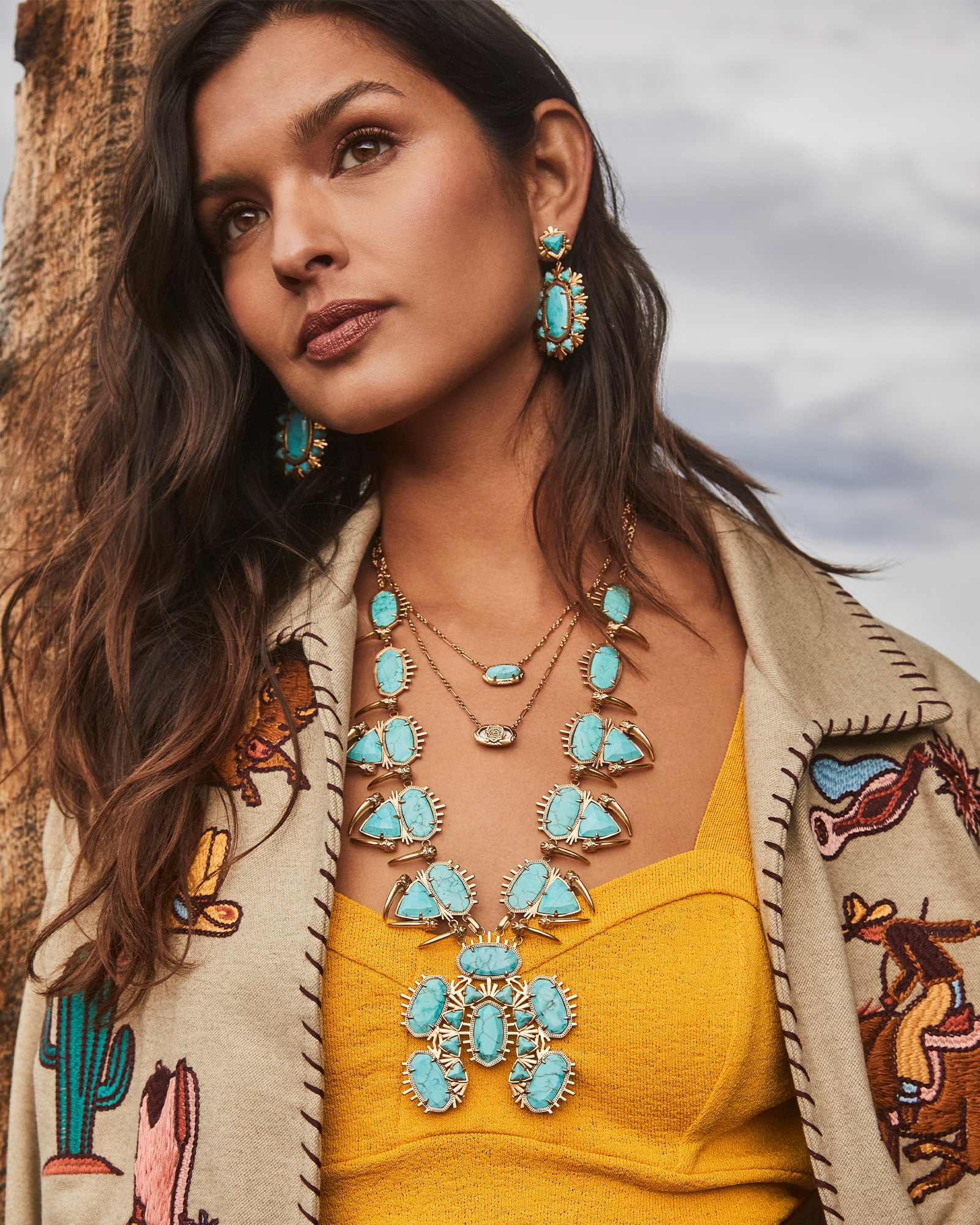 Odessa Vintage Gold Statement Necklace in Variegated Turquoise Magnesite