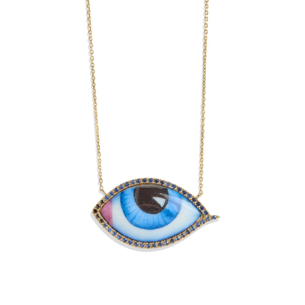 Grand Bleu Enamel, Diamond and Sapphire Yellow Gold Necklace