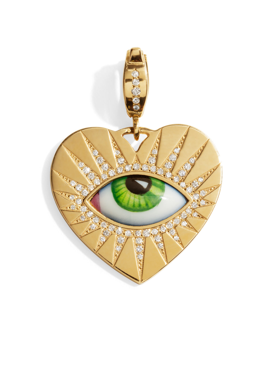 Vert Enamel and Diamond Evil Eye Yellow Gold Heart Charm