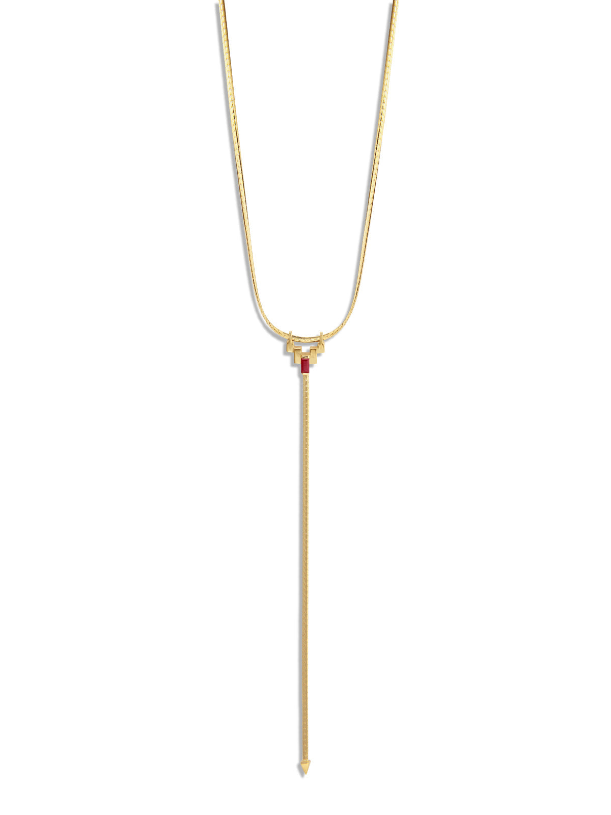 See-Line Woman Dark Ruby Yellow Gold Lariat Necklace