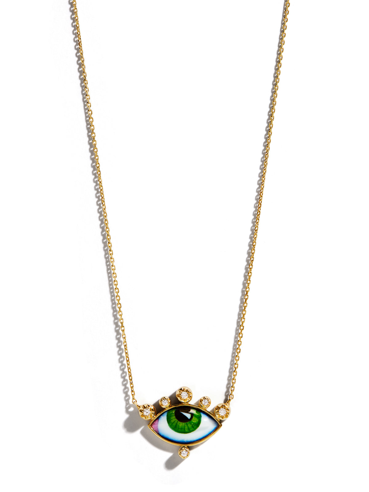 Russe Petit Vert Diamond and Enamel Eye Yellow Gold Necklace