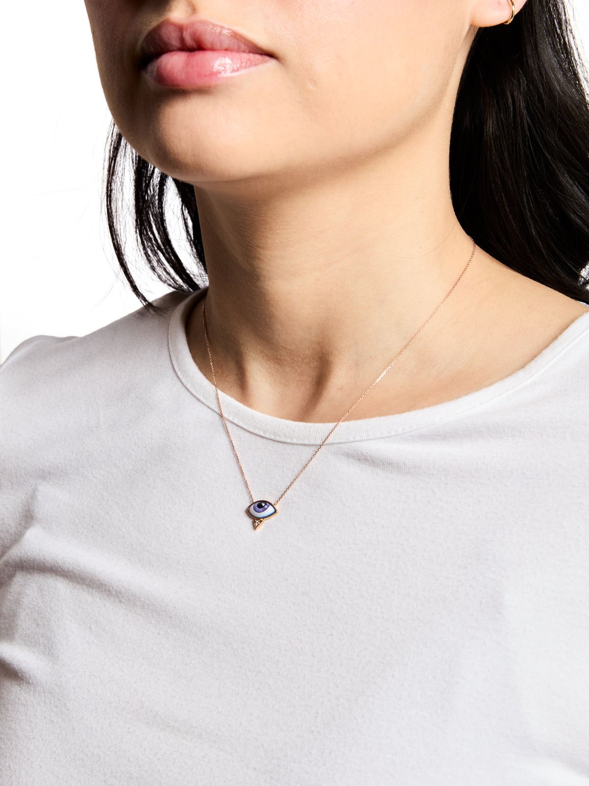 Petit Mauve Enamel and Diamond Evil Eye Rose Gold Necklace