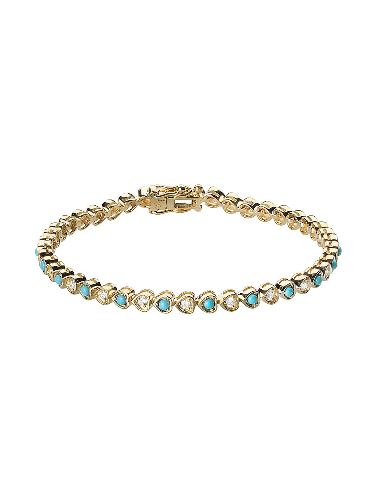 Diamond & Turquoise Heart Yellow Gold Tennis Bracelet