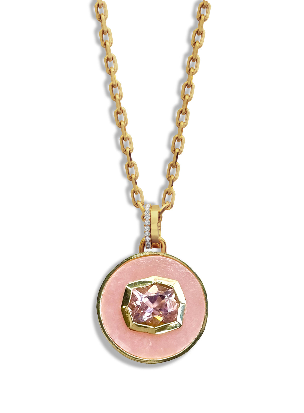 Bejeweled Pink Opal & Tourmaline Yellow Gold Necklace