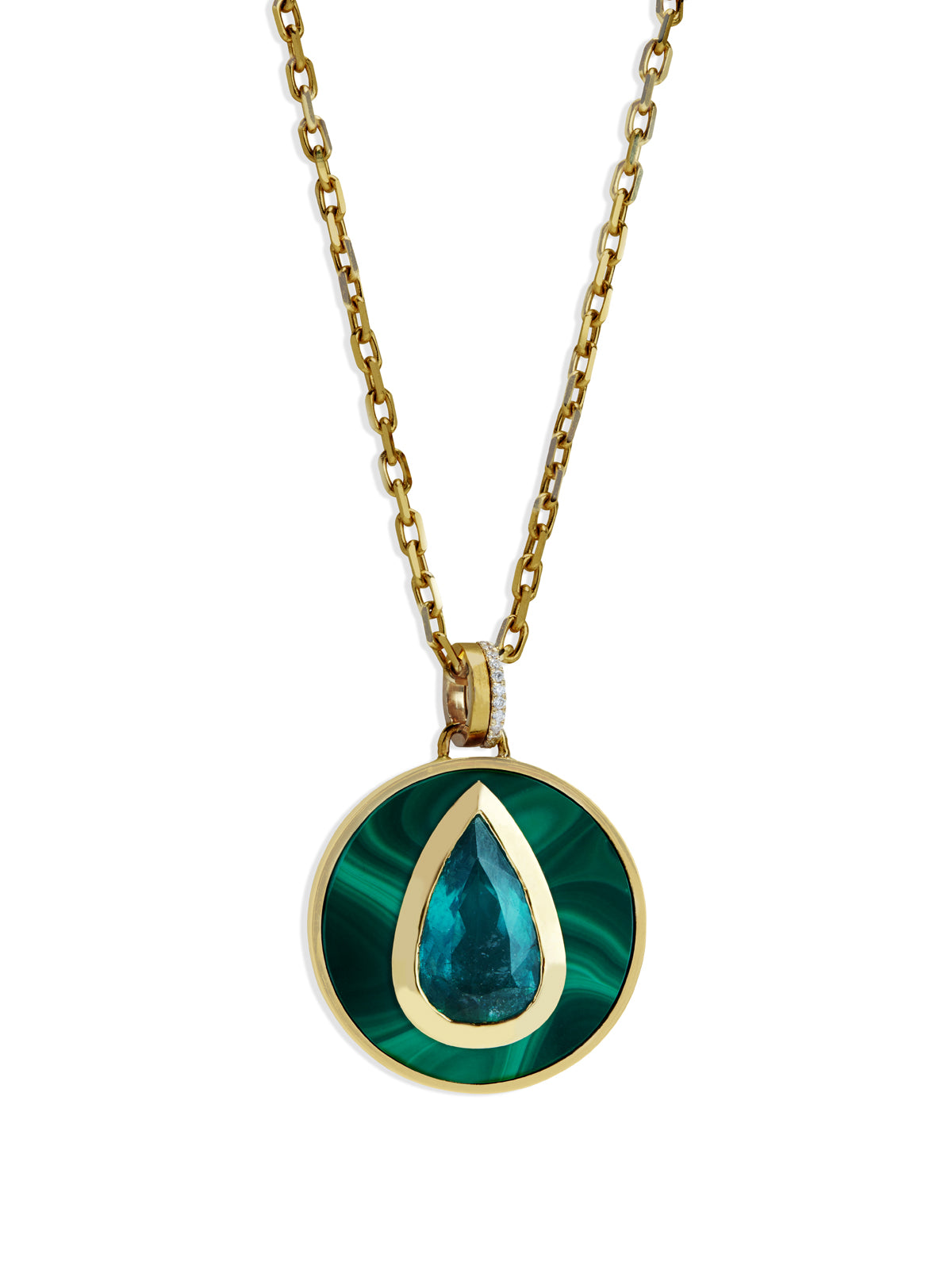 Bejeweled Malachite & Green Tourmaline Yellow Gold Necklace