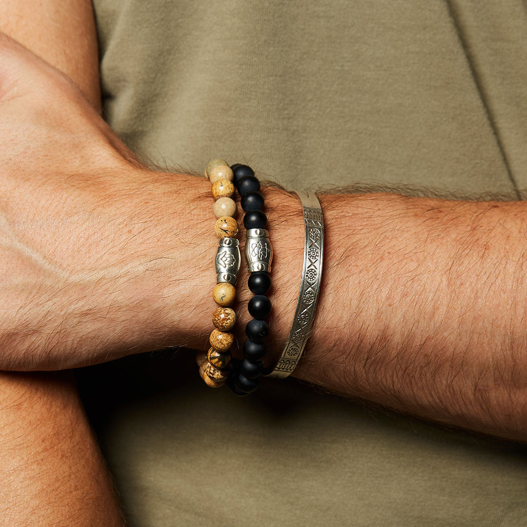 Men's Ganesha Hindu God, Black Onyx Bracelet