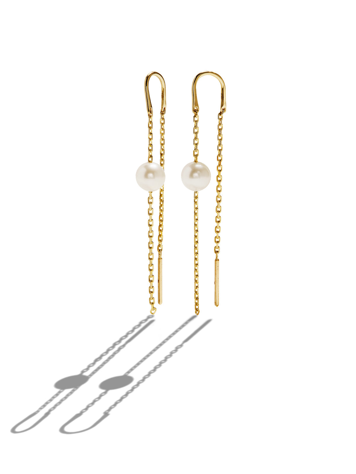 Thread Thru Pearl Slider Yellow Gold Earrings