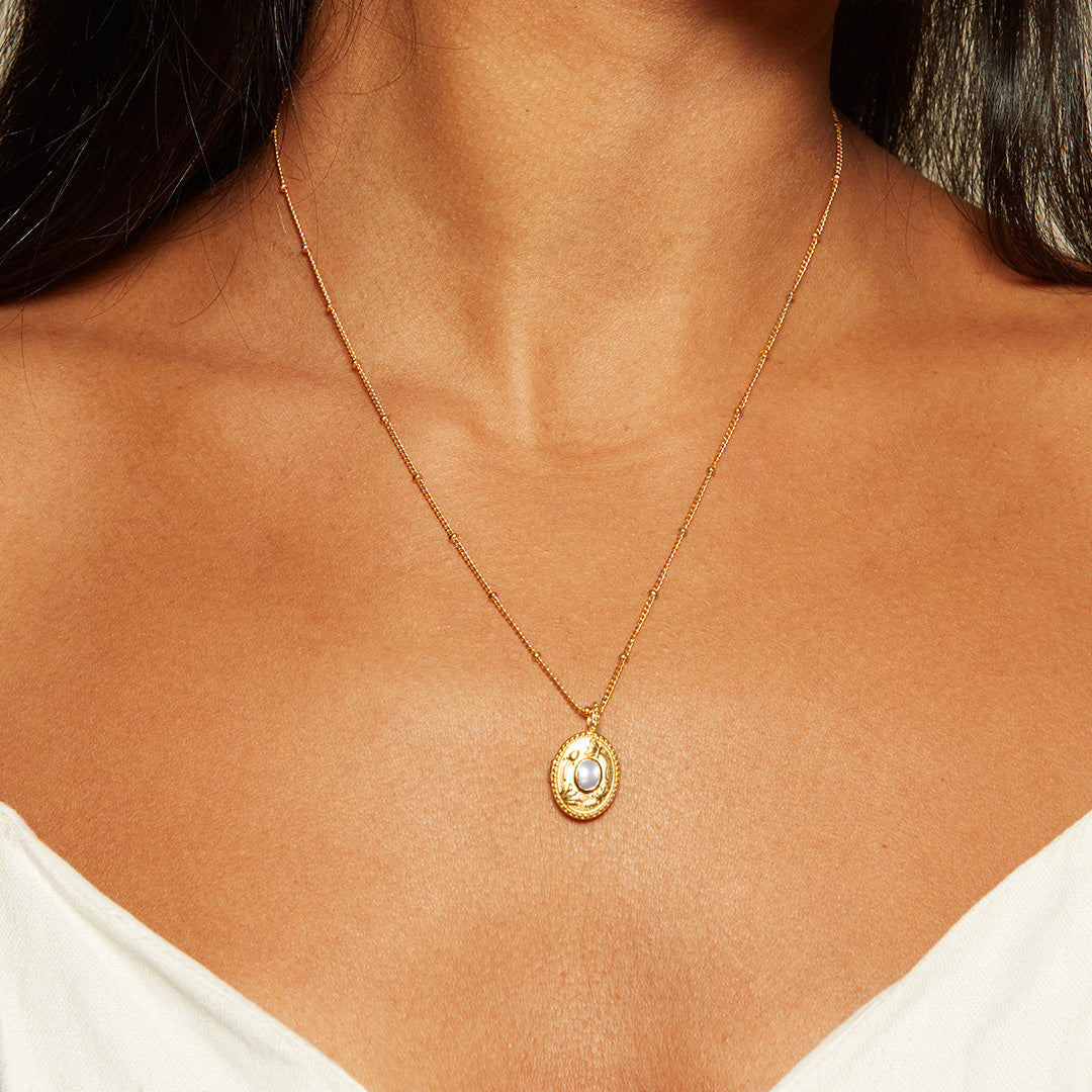 Lotus Pearl Birthstone Locket Necklace - June