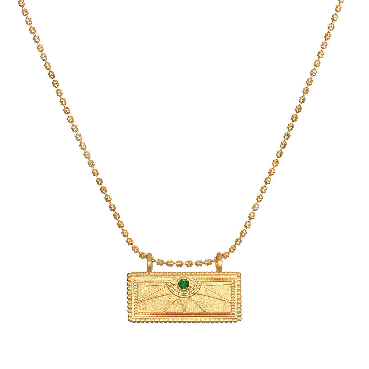 May Emerald Sunburst Birthstone Tablet Necklace