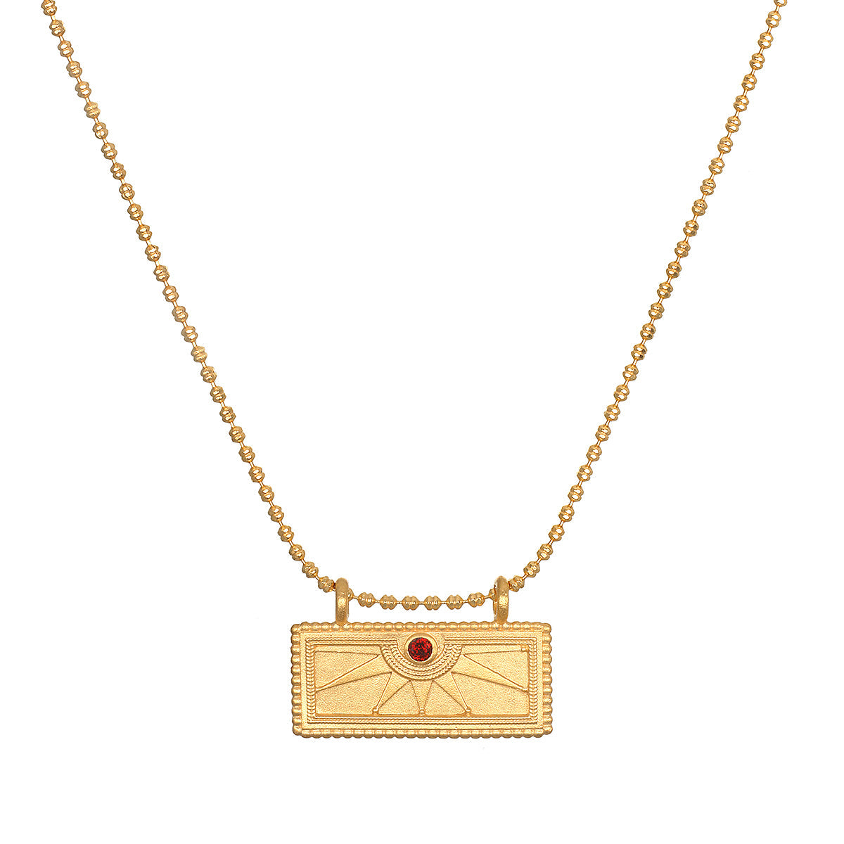 January Garnet Sunburst Birthstone Tablet Necklace