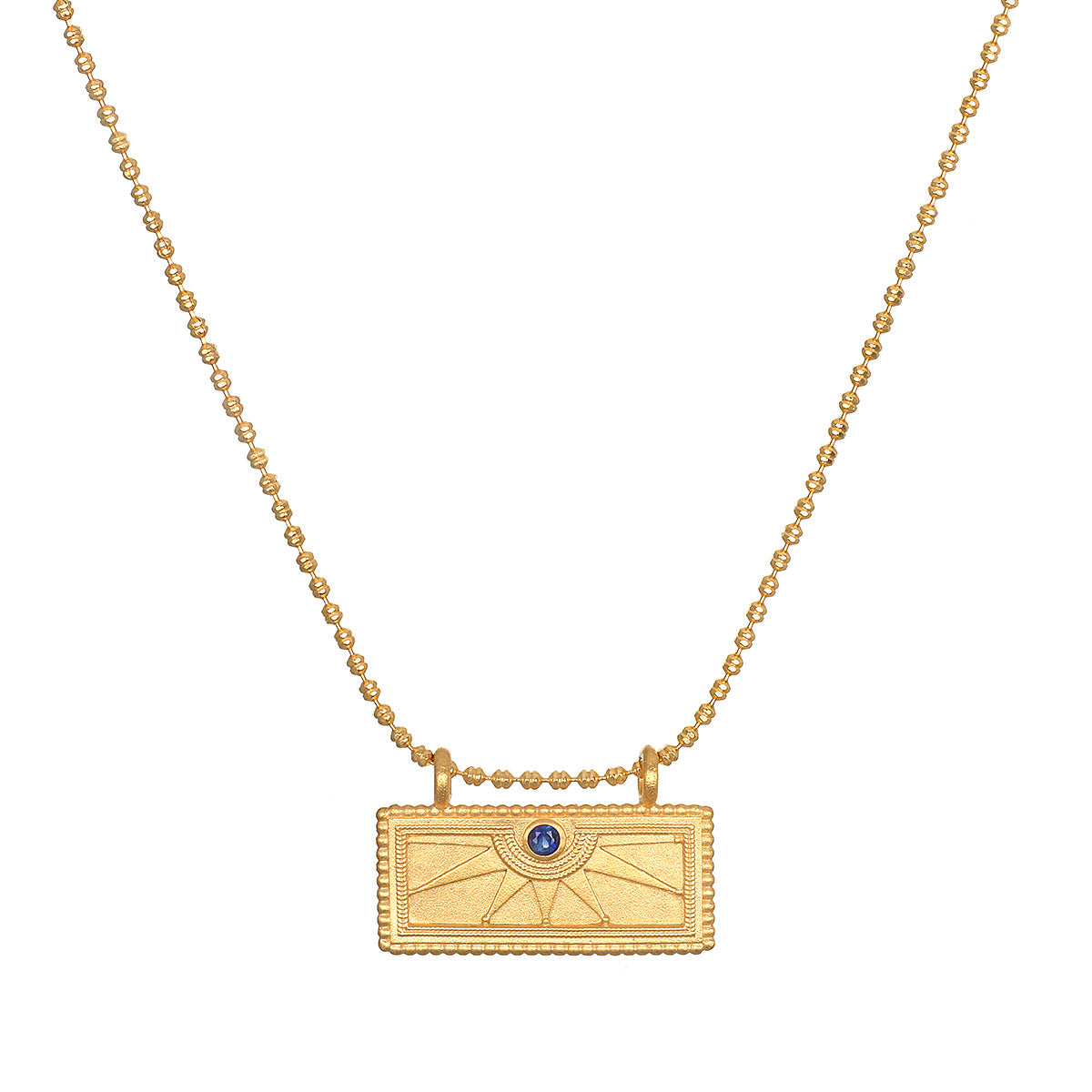 September Sapphire Sunburst Birthstone Tablet Necklace