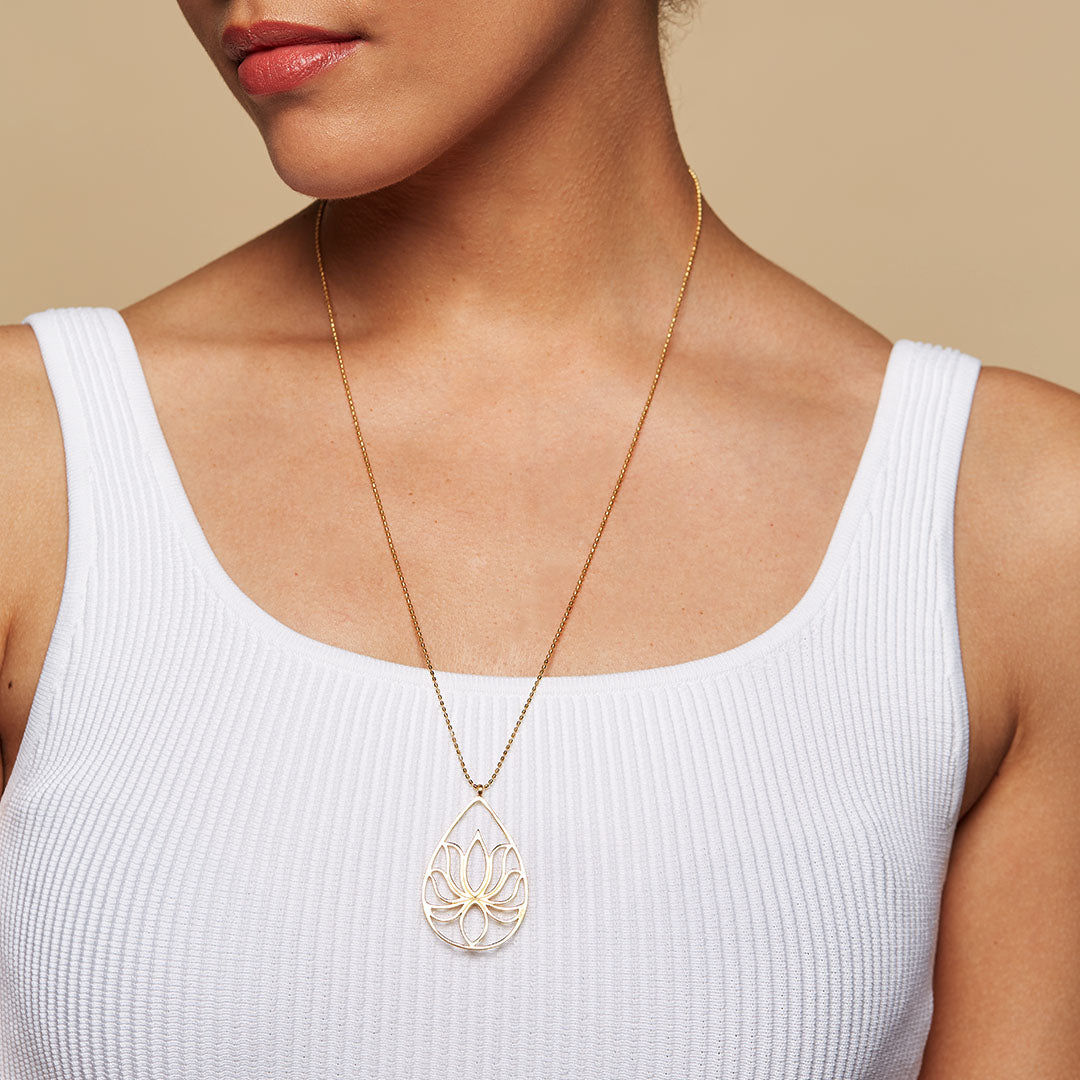 Teardrop Lotus Gold Necklace