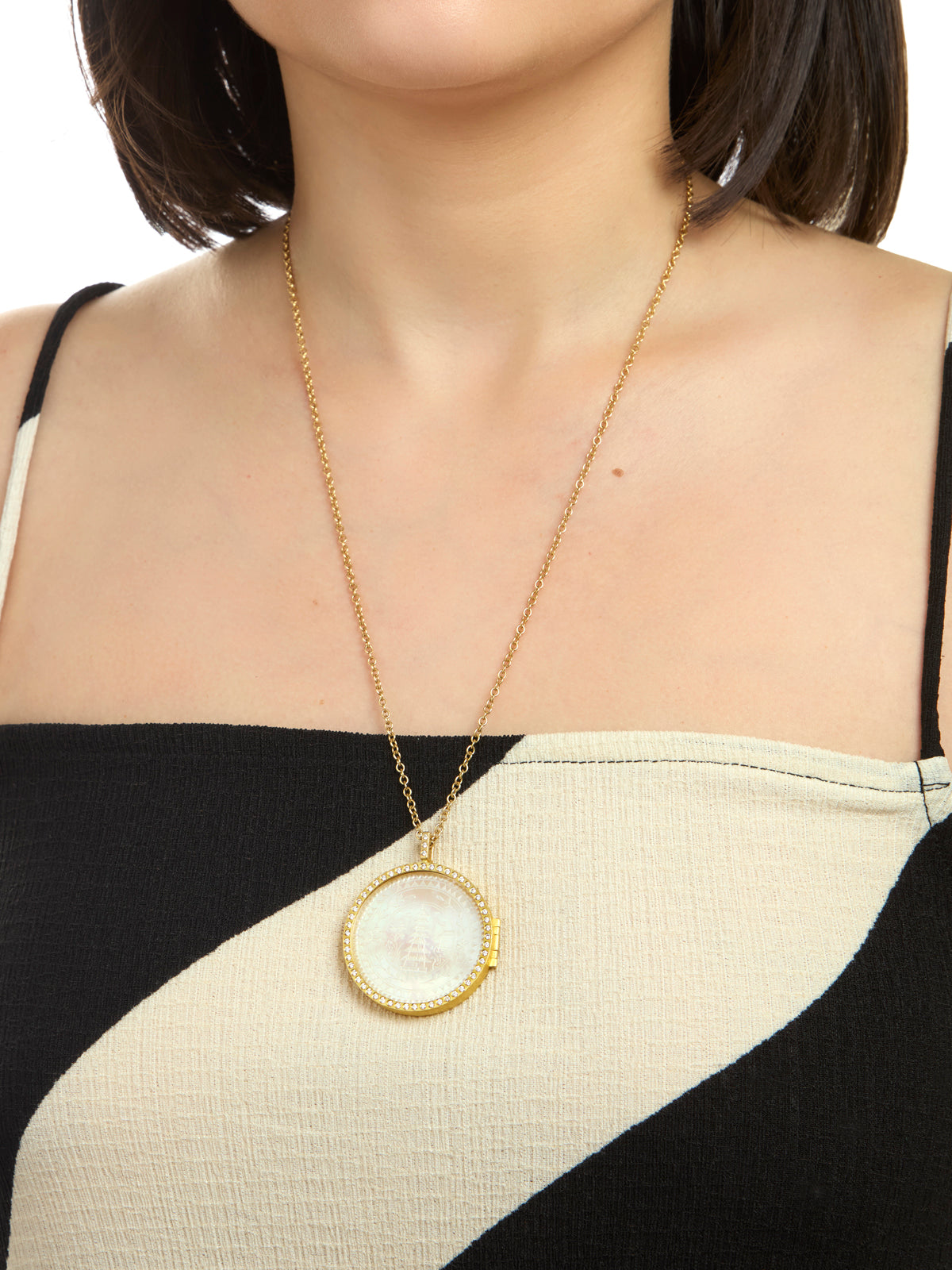 Diamond & Pearl Yellow Gold Love Locket Necklace