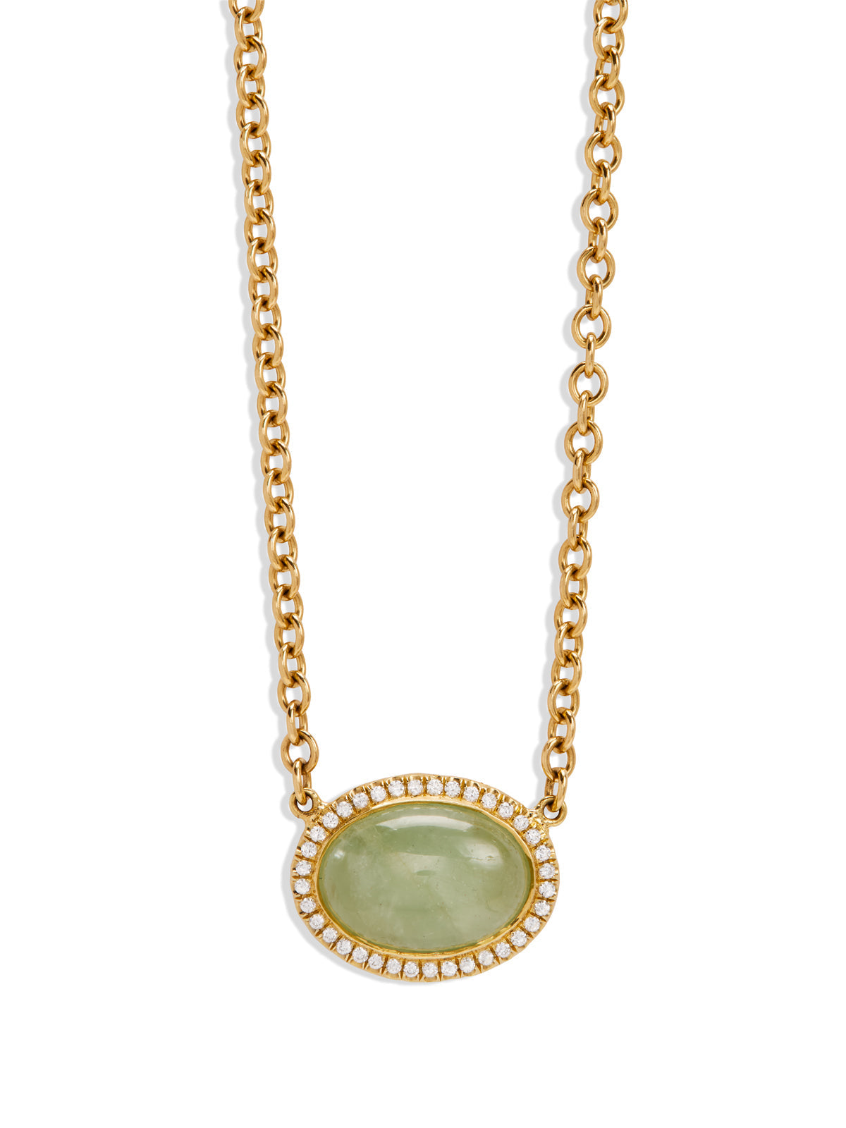 Diamond & Green Beryl Bermuda Grass Yellow Gold Necklace