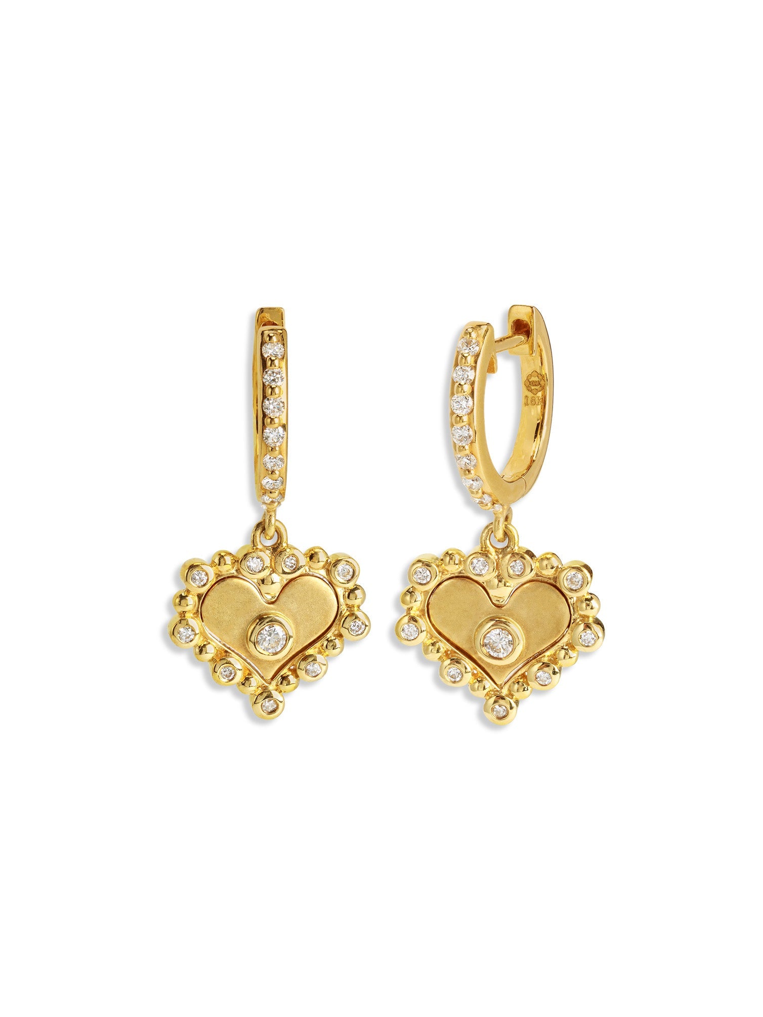 Diamond Heart Yellow Gold Huggie Hoop Earrings