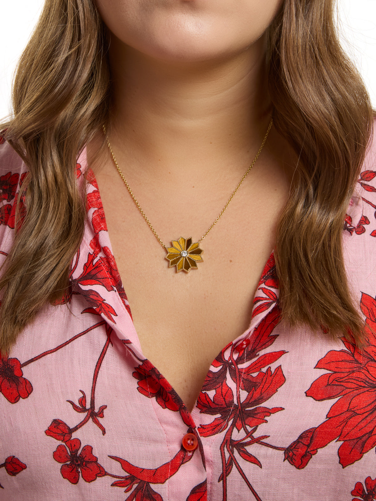 Tiger's Eye & Diamond Sacred Flower Necklace