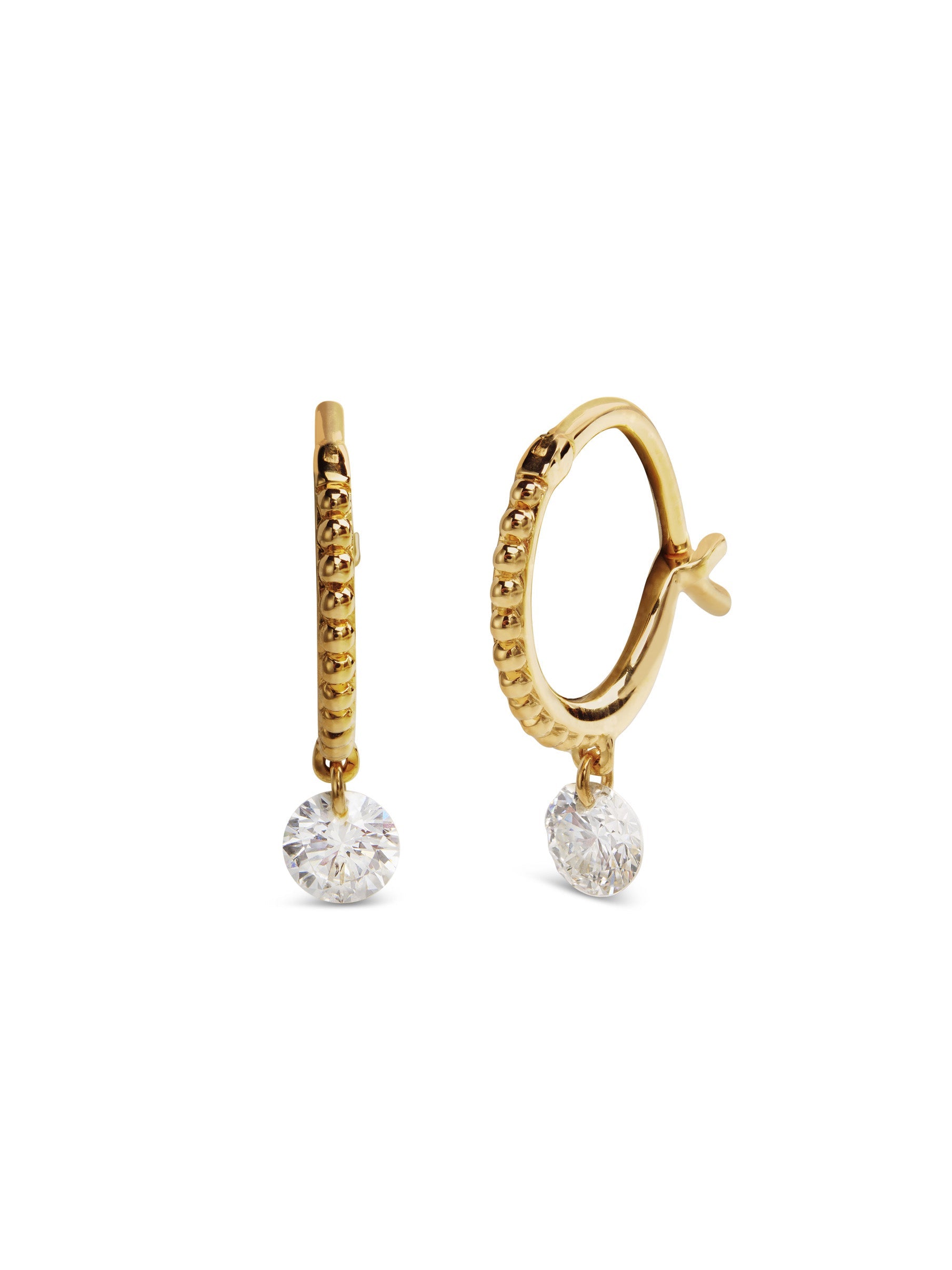 Set Free Diamond Beaded Yellow Gold Hoop Earrings