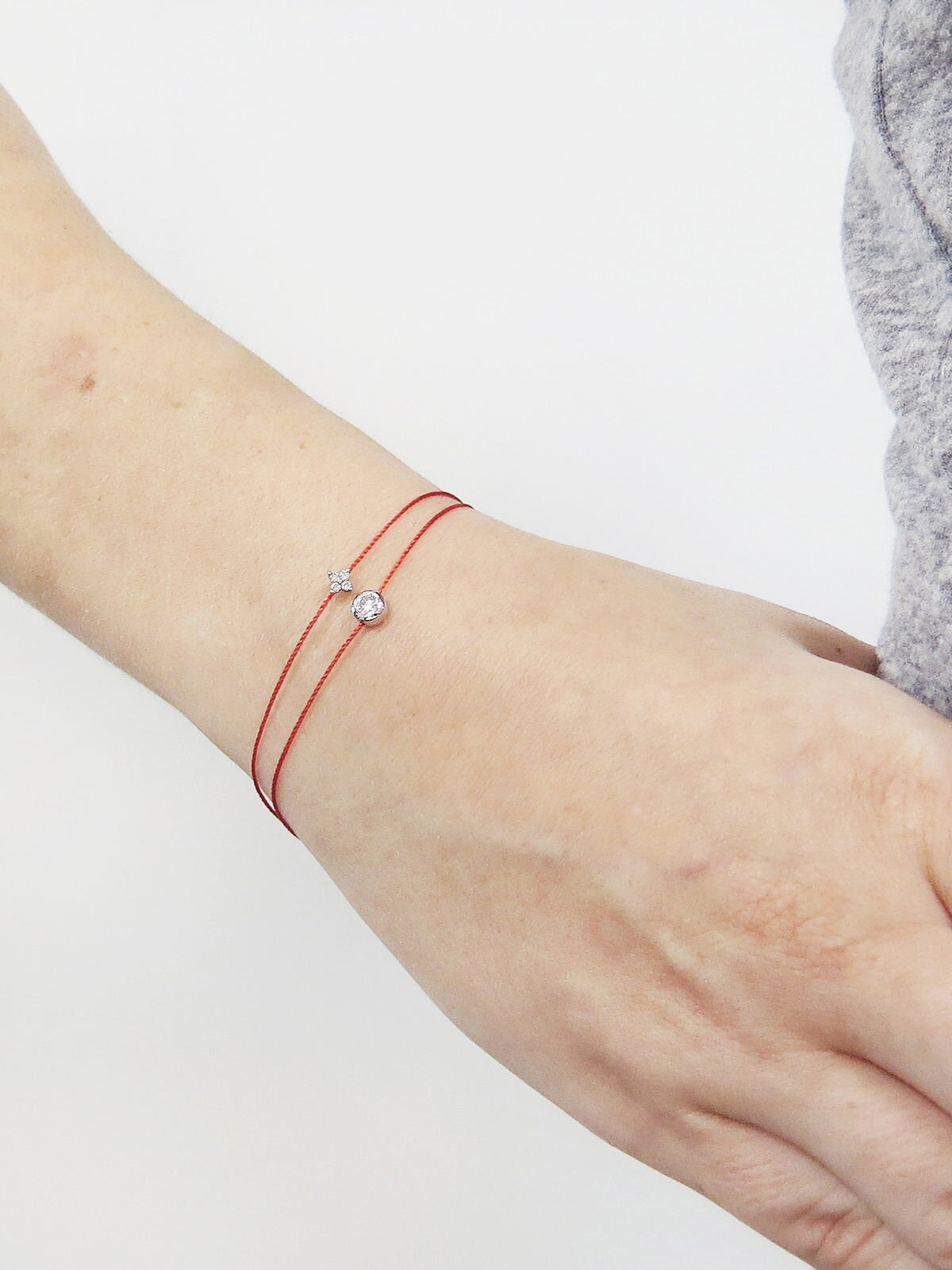 Shiny Red String Diamond White Gold Bracelet