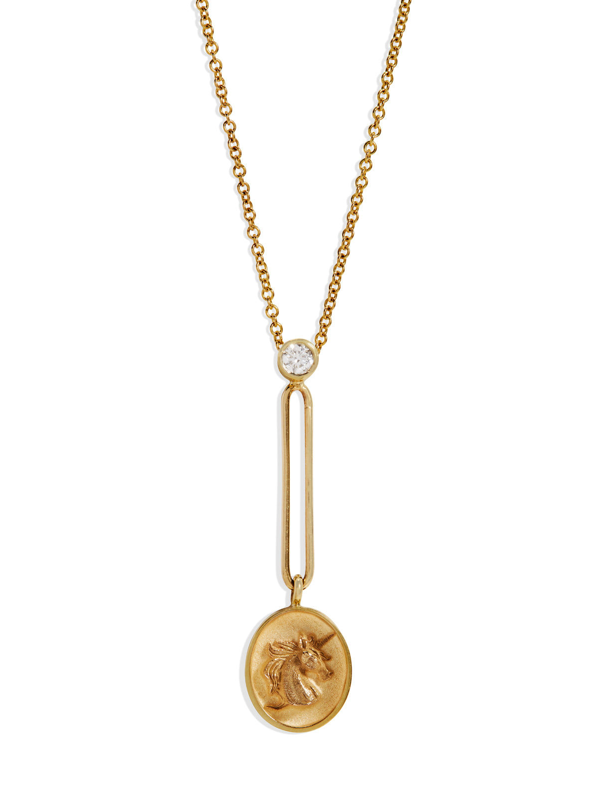 Unicorn Fantasy Signet Yellow Gold Pendant Necklace