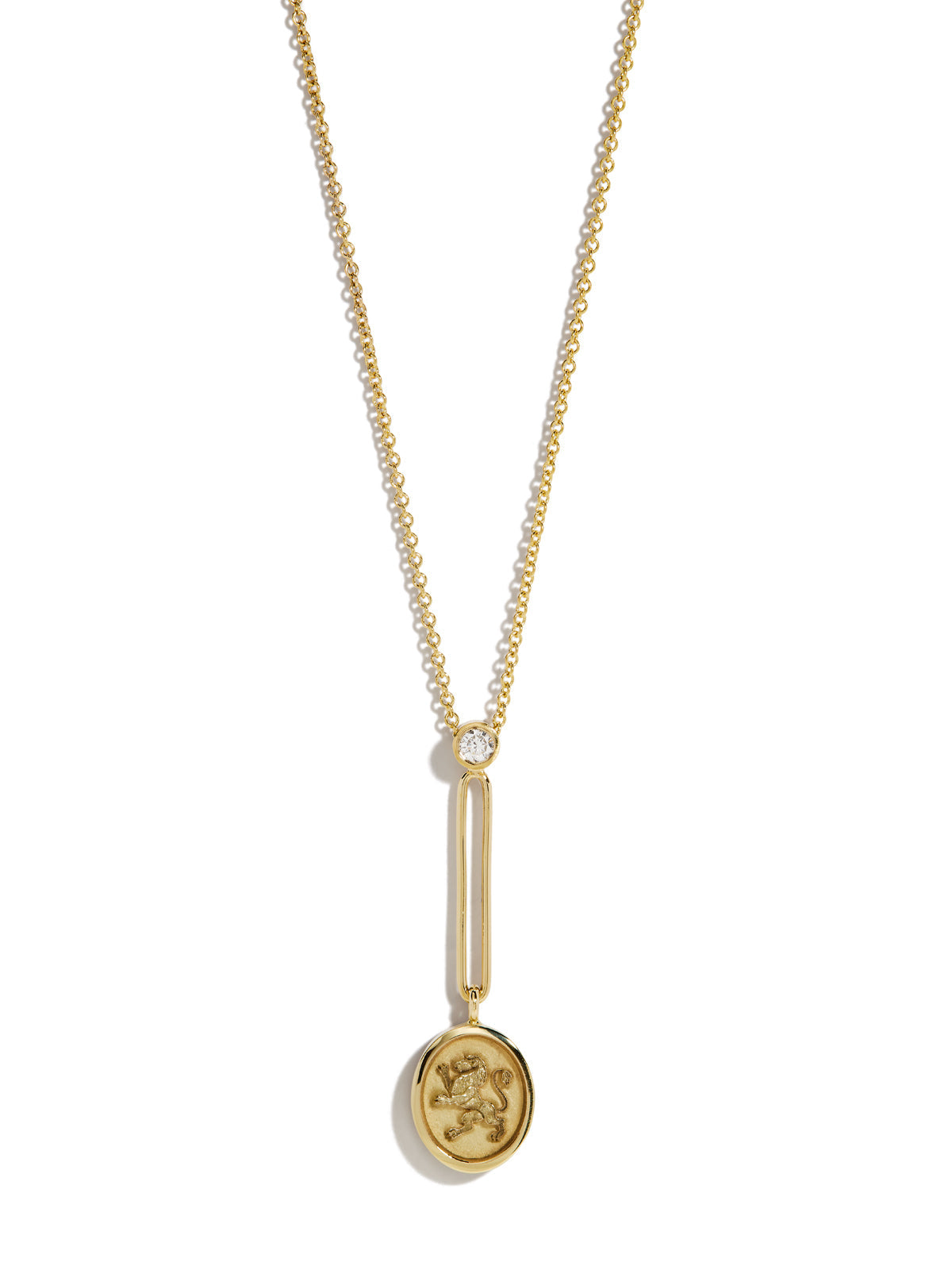 Lion Fantasy Signet Yellow Gold Pendant Necklace