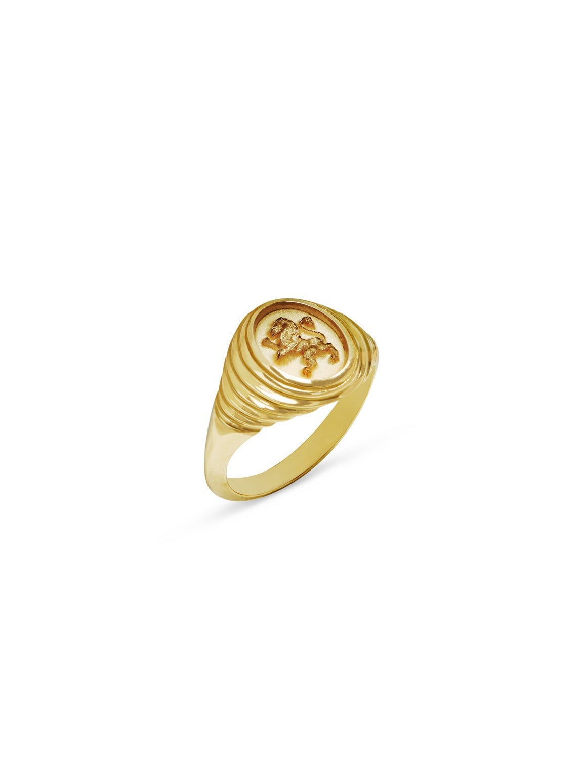 Lion Tiered Fantasy Yellow Gold Signet Ring