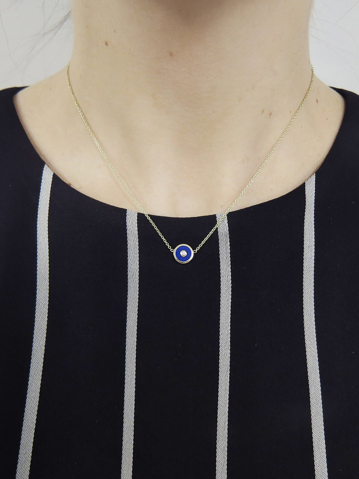 Mini Lapis Compass Yellow Gold Necklace