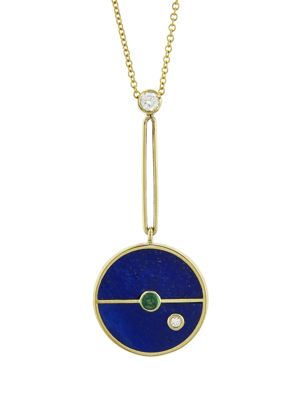 Signature Lapis and Emerald Compass Yellow Gold Pendant Necklace