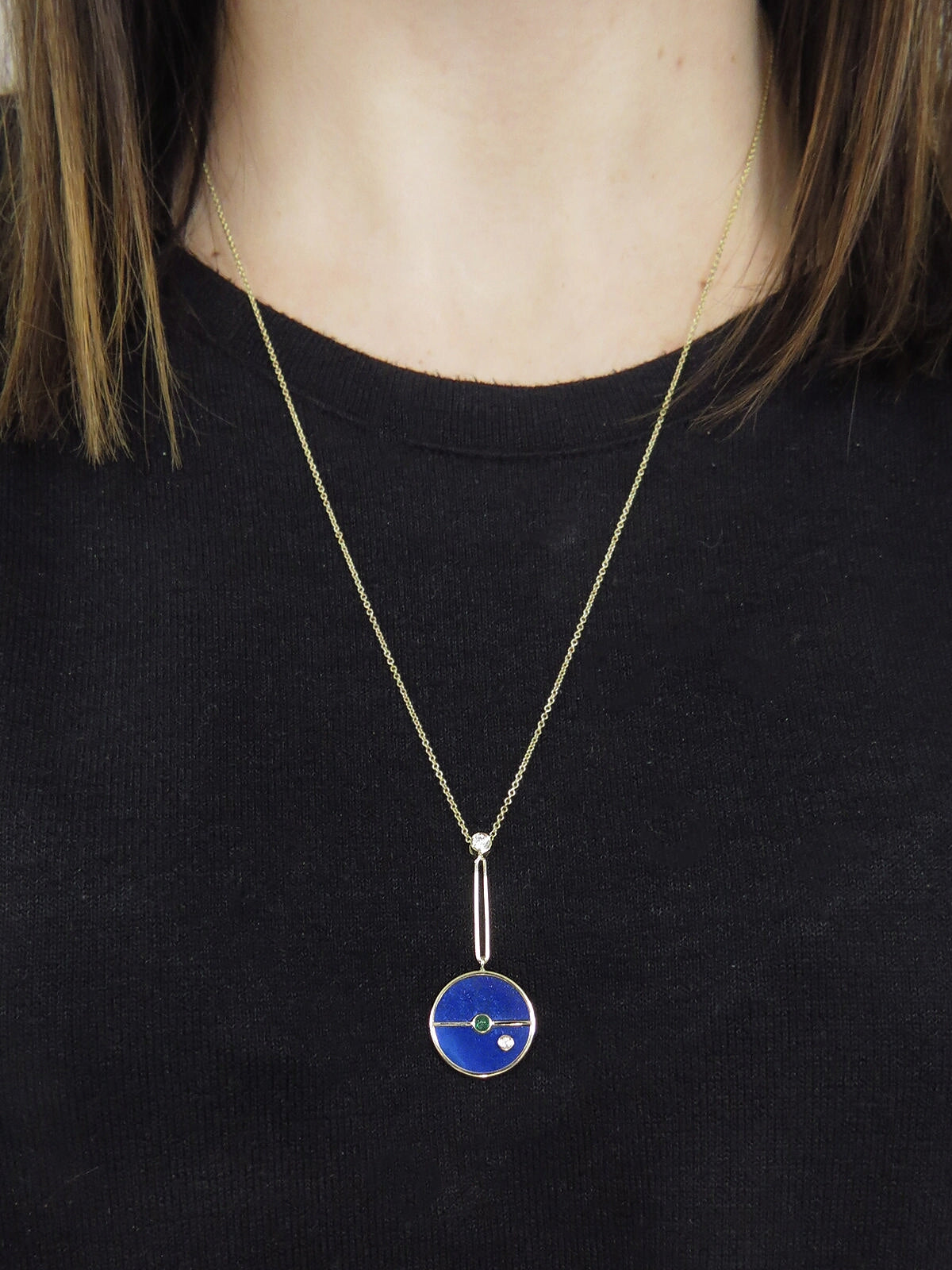 Signature Lapis and Emerald Compass Yellow Gold Pendant Necklace