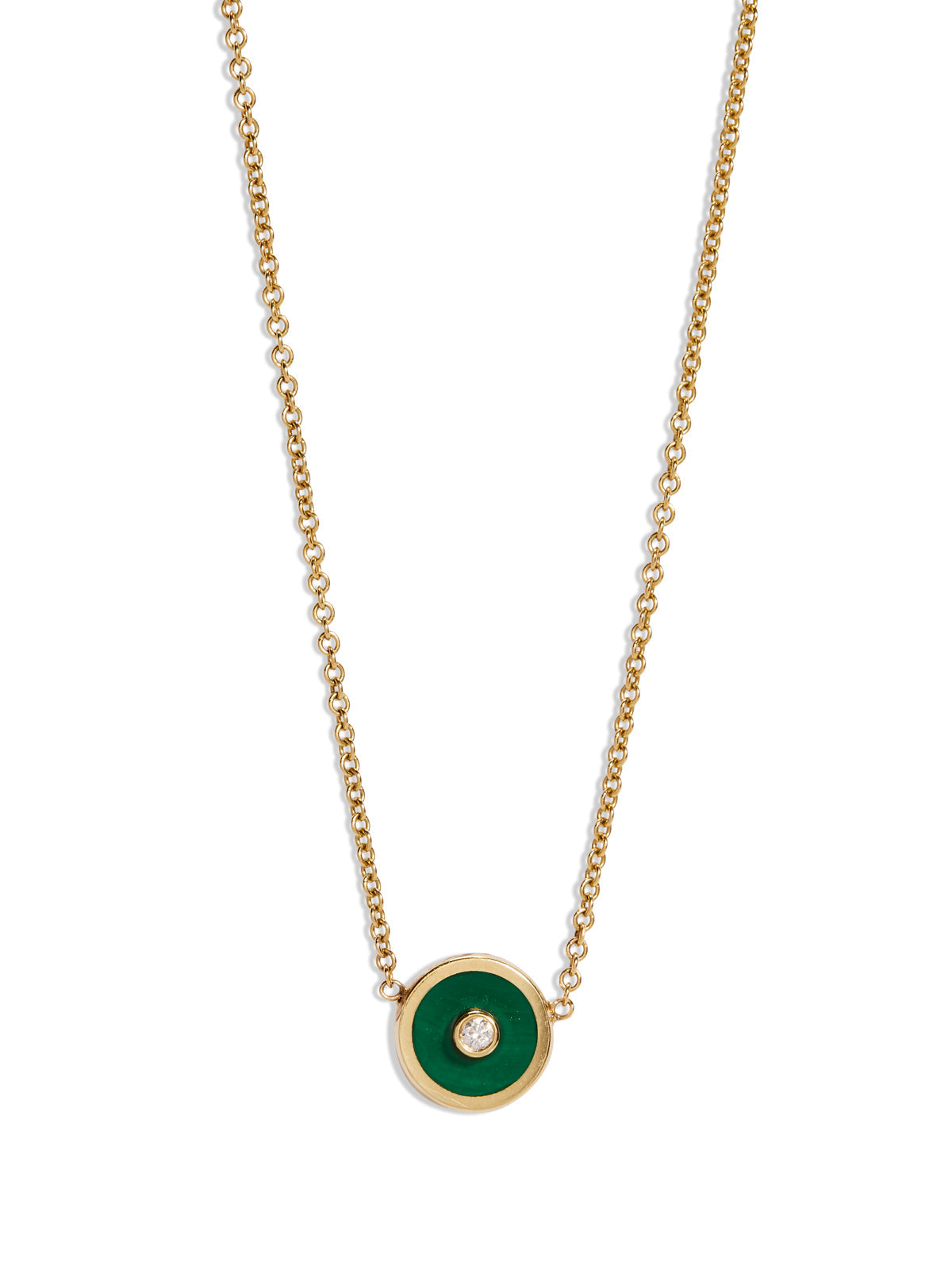 Mini Malachite and Diamond Compass Yellow Gold Necklace