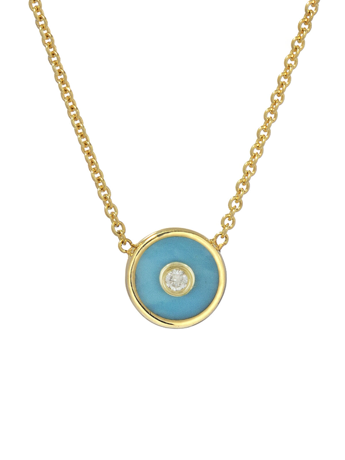 Mini Turquoise and Diamond Compass Yellow Gold Necklace