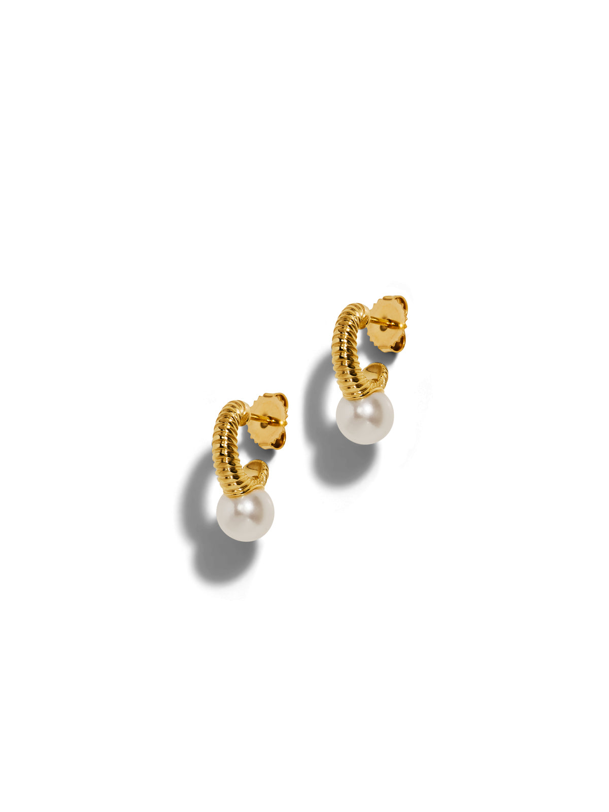 Petite Modern Love Yellow Gold Pearl Hoop Earrings