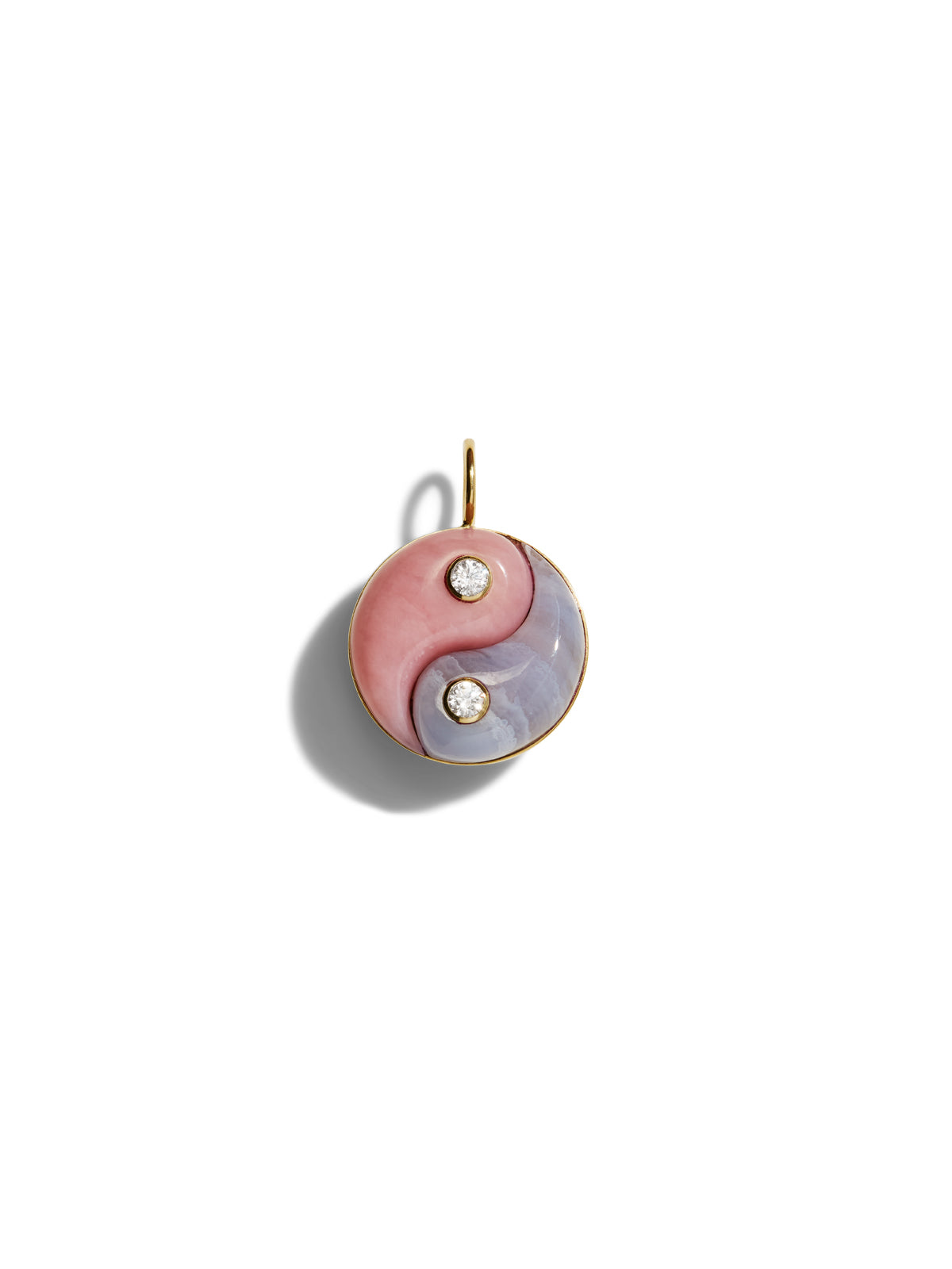 Pink Opal & Blue Lace Agate Yellow Gold Yin Yang Charm