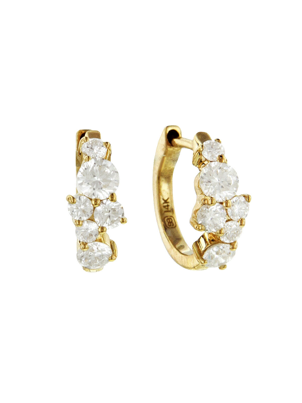 Diamond Cocktail Yellow Gold Huggie Hoop Earrings