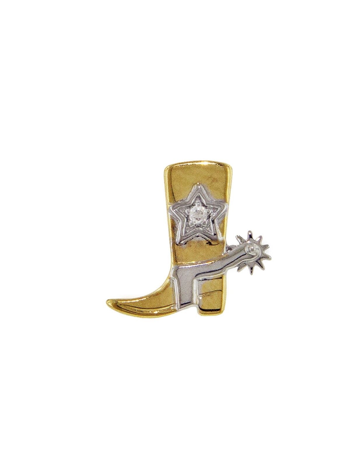 Diamond Cowboy Boot Stud Yellow Gold Single Earring