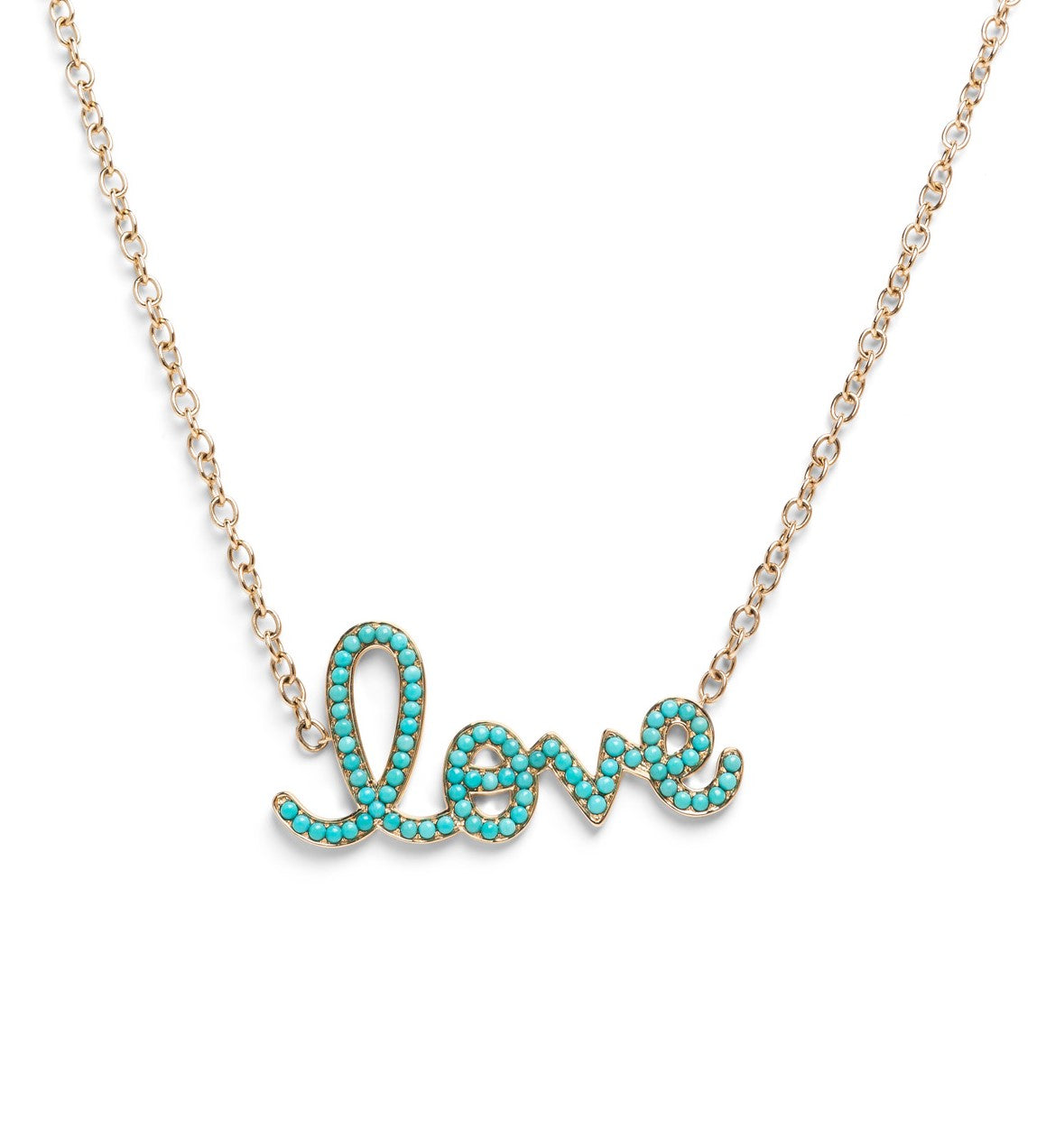 Extra Large Turquoise Love Yellow Gold Necklace