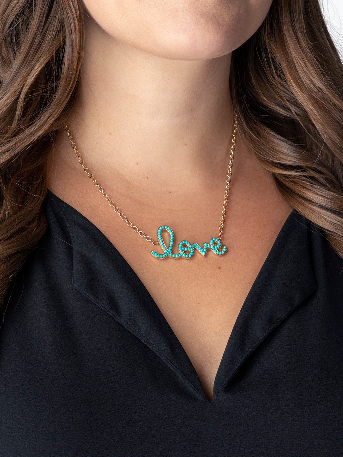 Extra Large Turquoise Love Yellow Gold Necklace