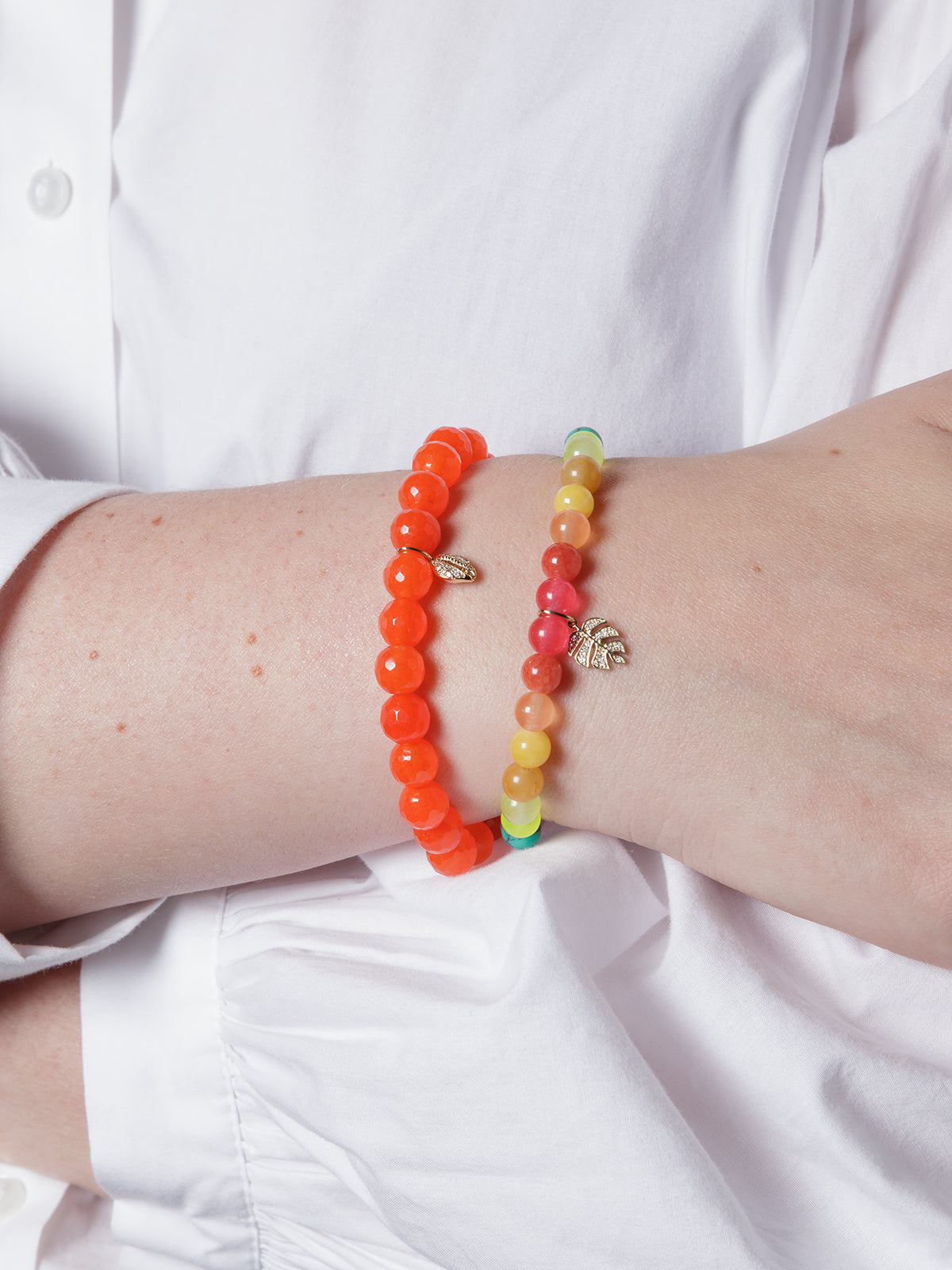 Cowrie Shell on Faceted Orange Agate Beaded Bracelet