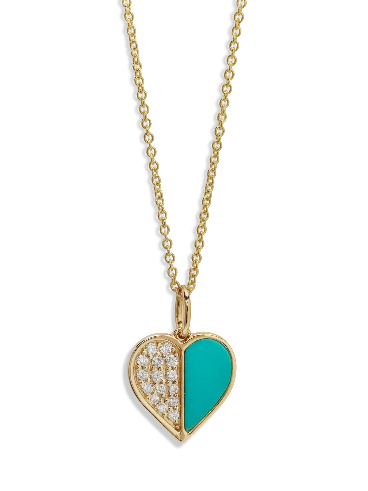 Diamond & Turquoise Inlay Heart Yellow Gold Necklace