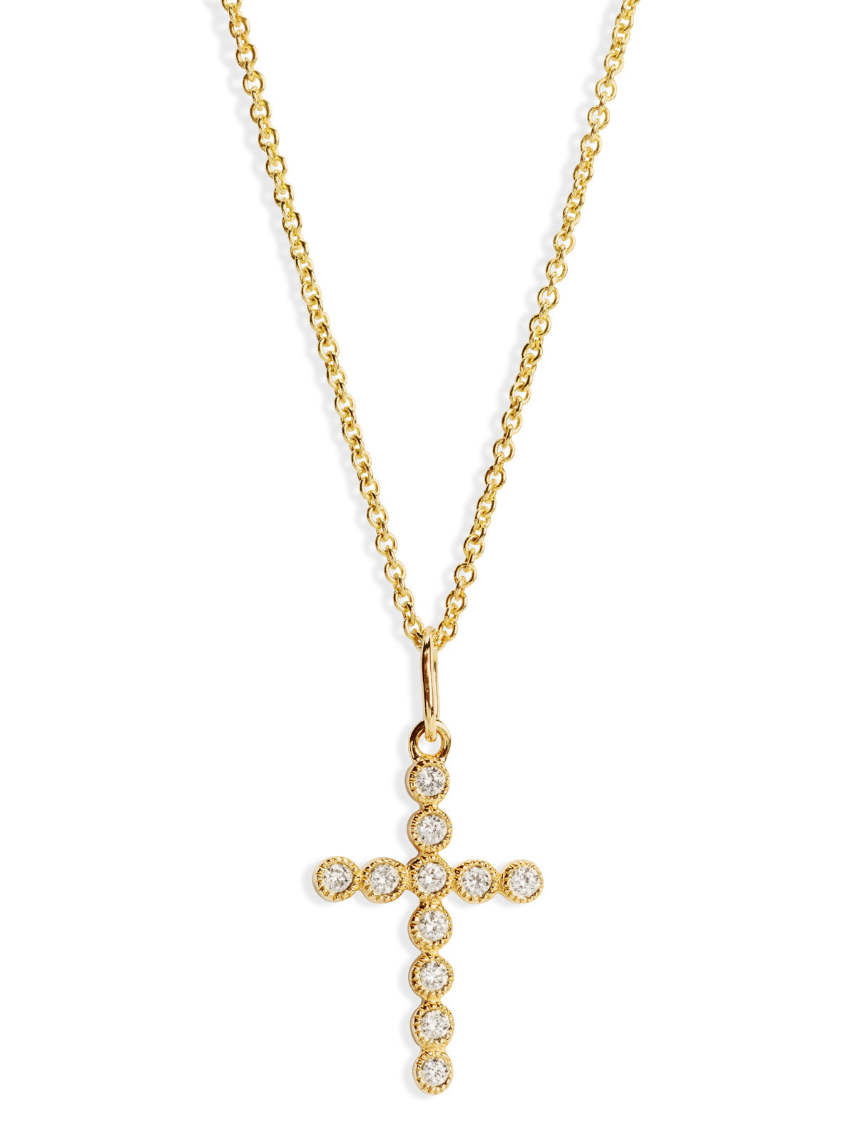 Diamond Bezel Cross Yellow Gold Necklace