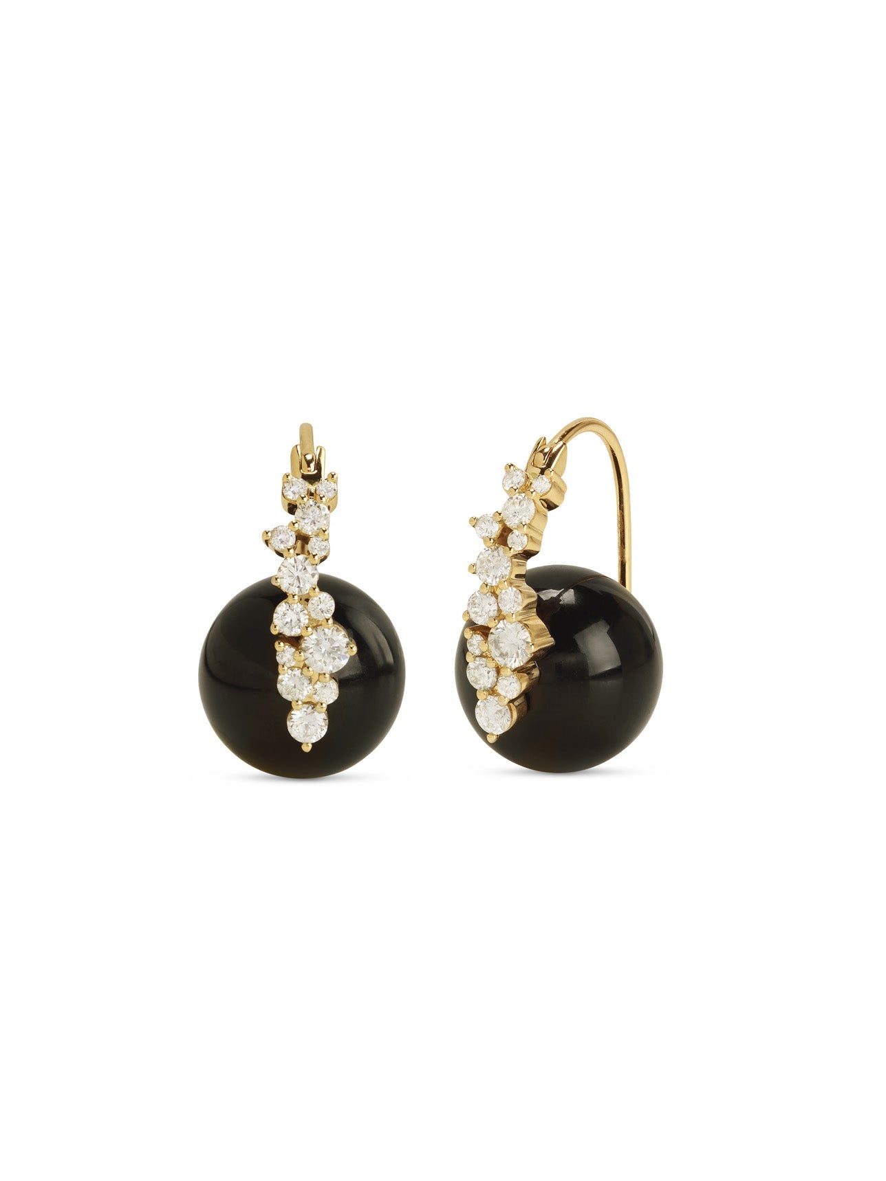 Diamond Cocktail Onyx Bead Yellow Gold Earrings