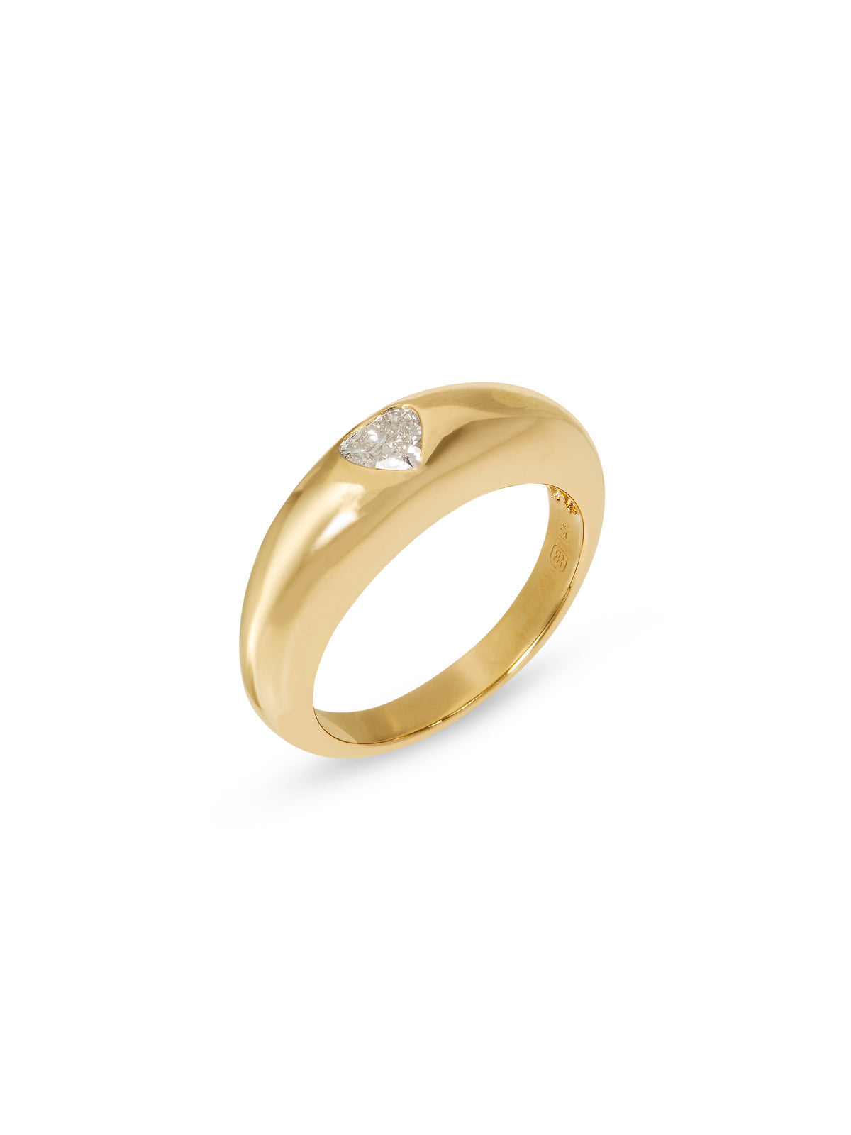 Diamond Heart Small Puffy Yellow Gold Ring