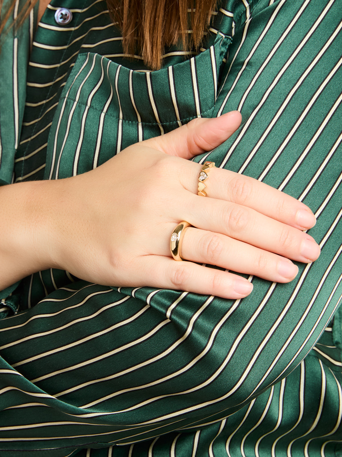 Diamond Heart Small Puffy Yellow Gold Ring