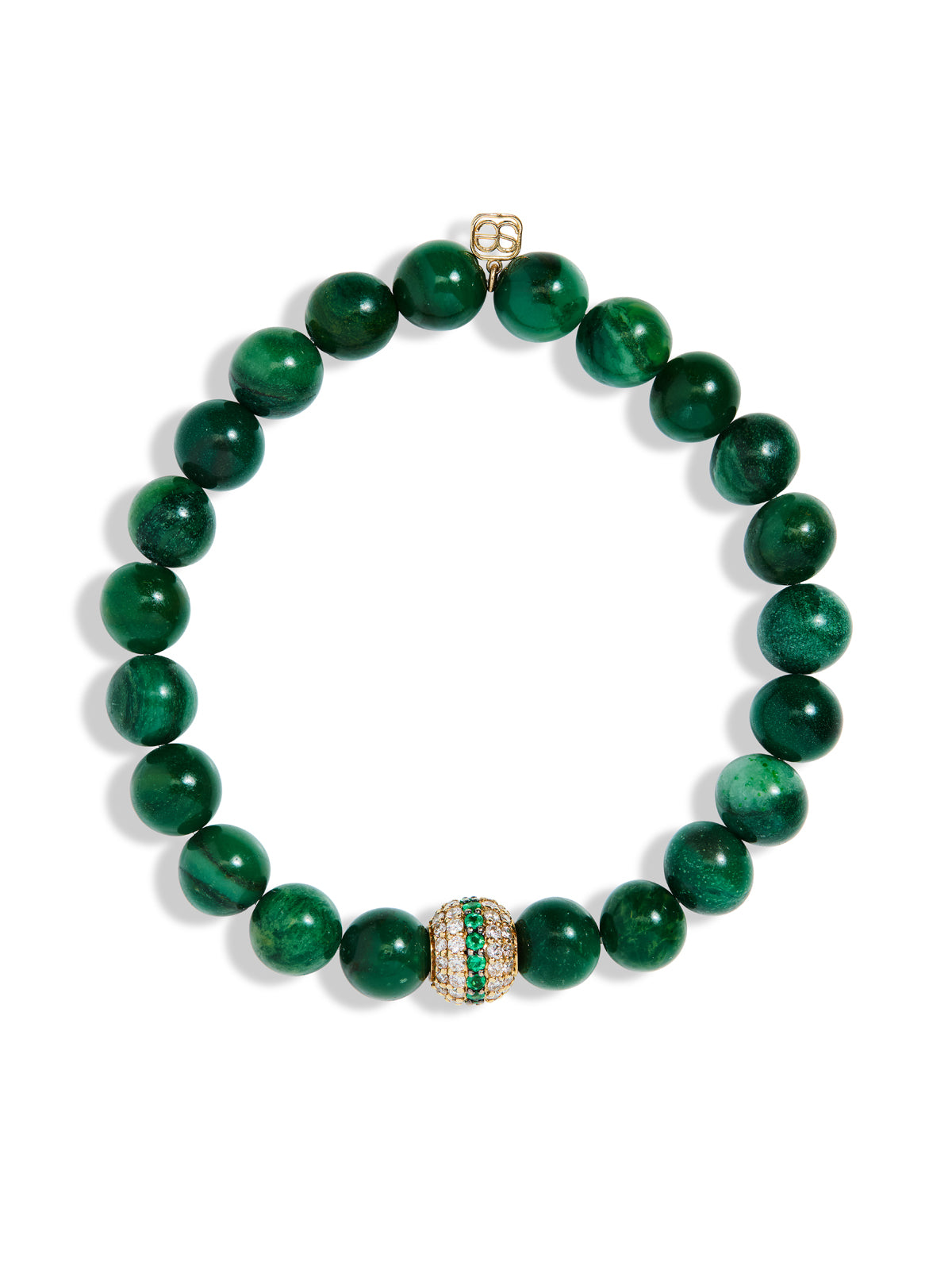 Emerald Mala Bead on Green Verdite Beaded Bracelet