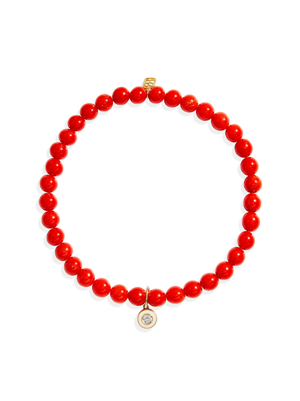 Diamond Enamel Charm on Bamboo Coral Beaded Bracelet